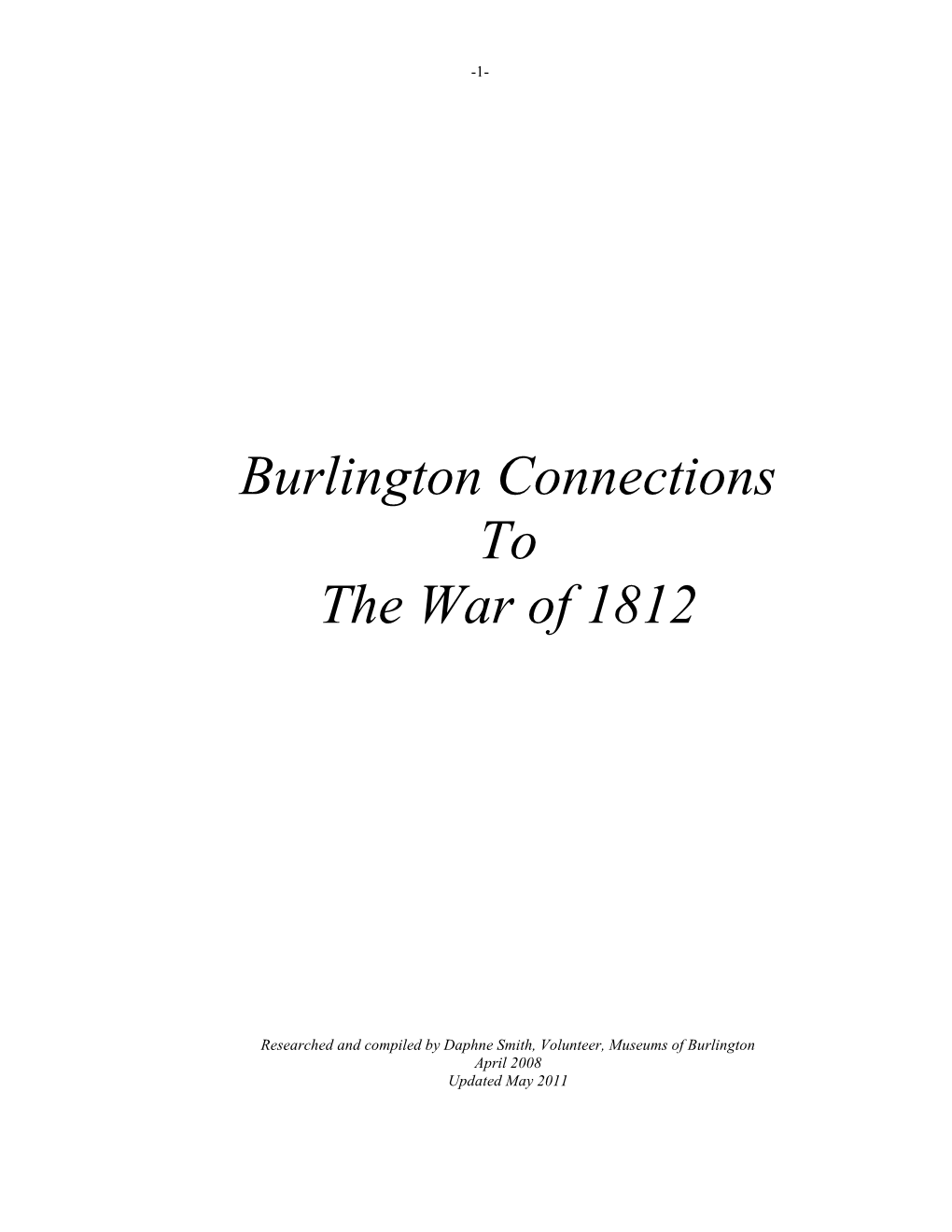 Burlington Connections to the War of 1812