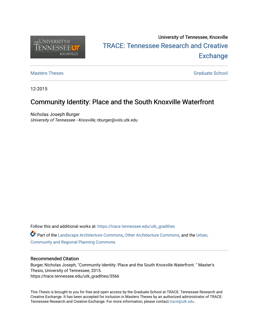 Community Identity: Place and the South Knoxville Waterfront