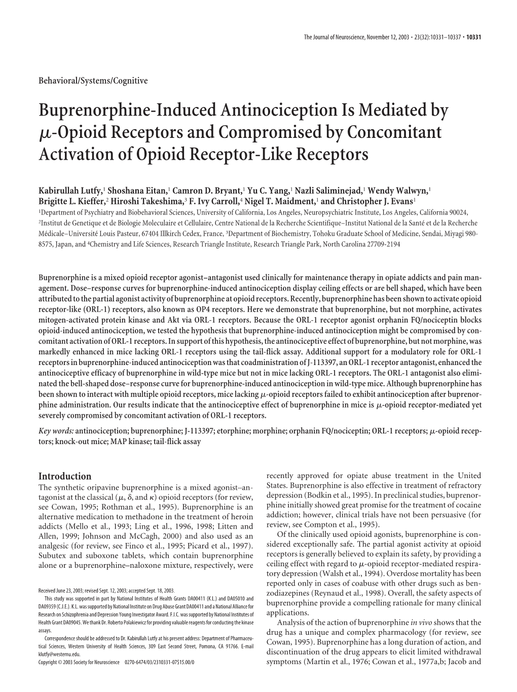 Buprenorphine-Induced Antinociception Is Mediated by Μ