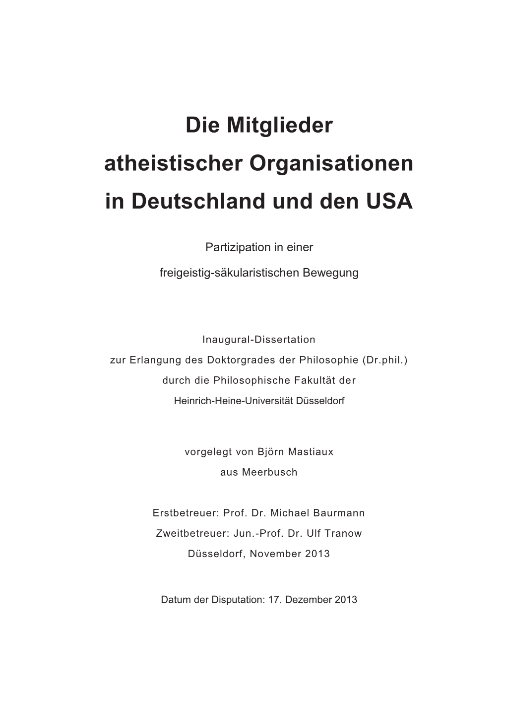 Die Mitglieder Atheistischer Organisationen in Deutschland Und Den USA