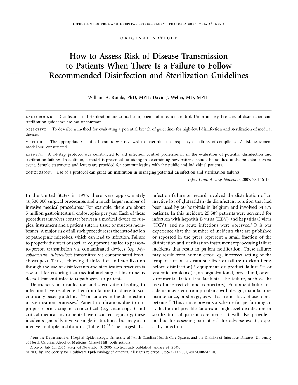 How to Assess Risk of Disease Transmission to Patients When There Is a Failure to Follow Recommended Disinfection and Sterilization Guidelines