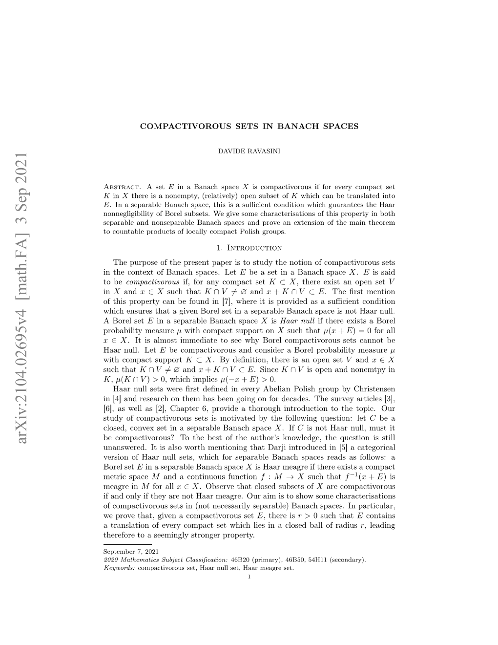 Arxiv:2104.02695V3 [Math.FA] 10 May 2021