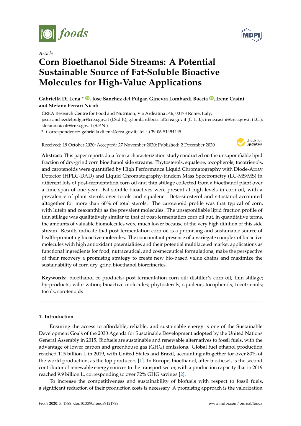 Corn Bioethanol Side Streams: a Potential Sustainable Source of Fat-Soluble Bioactive Molecules for High-Value Applications