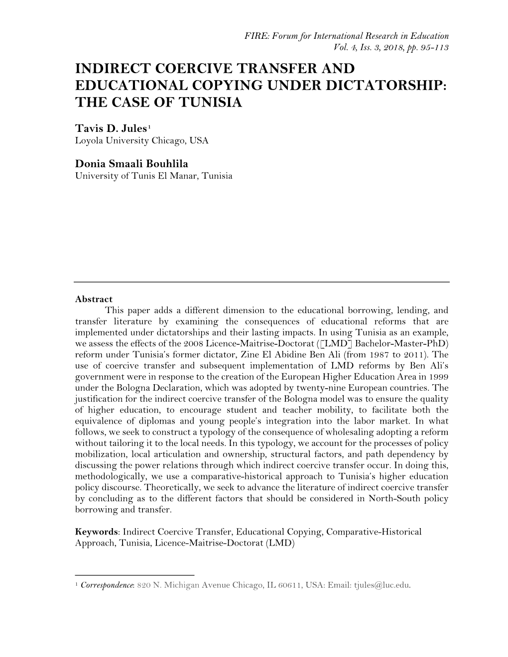 Indirect Coercive Transfer and Educational Copying Under Dictatorship: the Case of Tunisia
