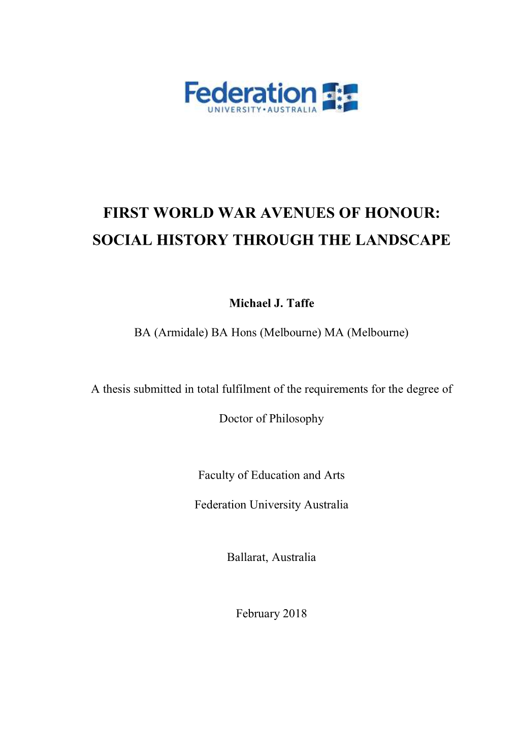 First World War Avenues of Honour: Social History Through the Landscape