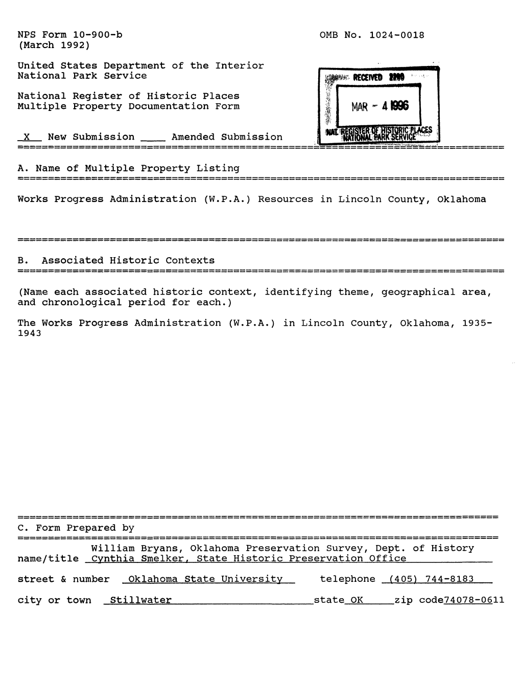 United States Department of the Interior National Park Service National Register of Historic Places Multiple Property Documentation Form