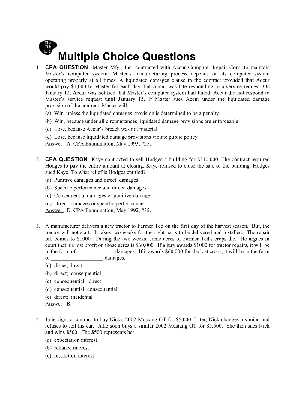 Multiple Choice Questions s1