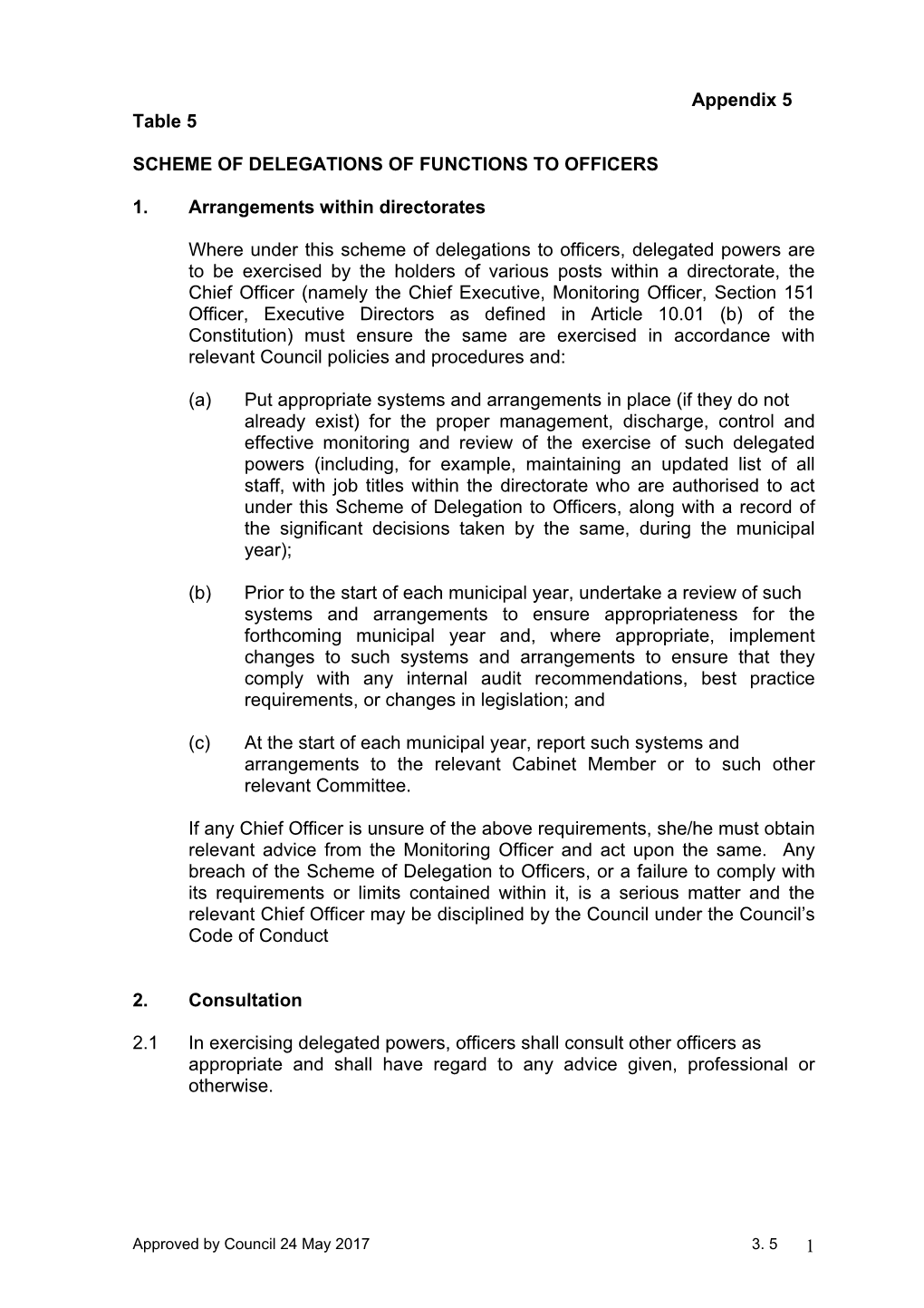 1 Appendix 5 Table 5 SCHEME of DELEGATIONS of FUNCTIONS