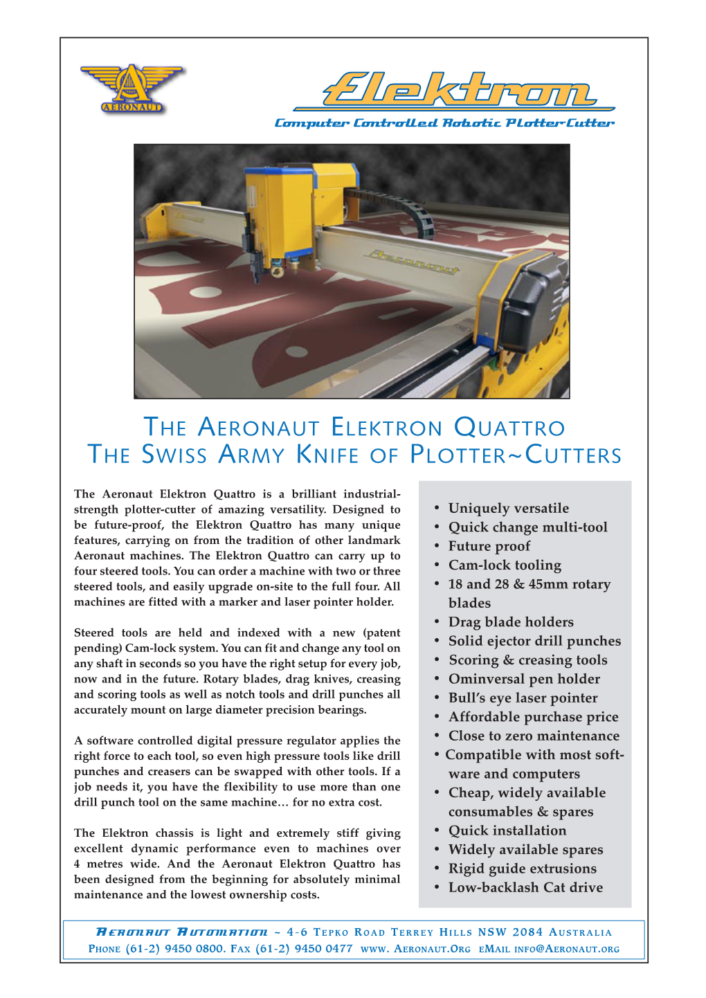 The Aeronaut Elektron Quattro the Swiss Army Knife of Plotter~Cutters