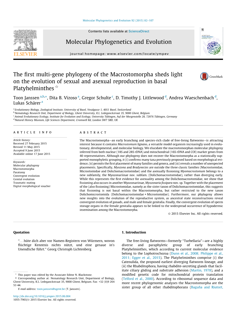 The First Multi-Gene Phylogeny of The