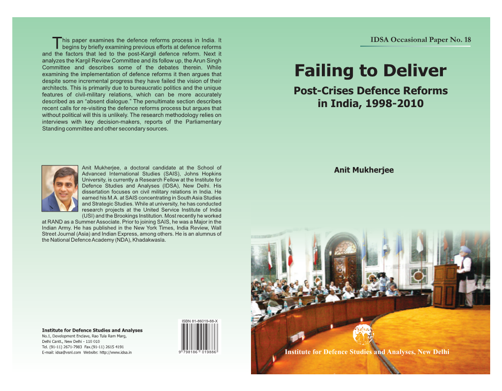 Failing to Deliver: Post-Crises Defence Reforms in India, 1998-2010 | 1