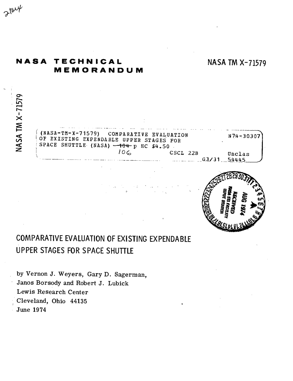 COMPARATIVE EVALUATION of EXISTING EXPENDABLE UPPER STAGES for SPACE SHUTTLE by Vernon J