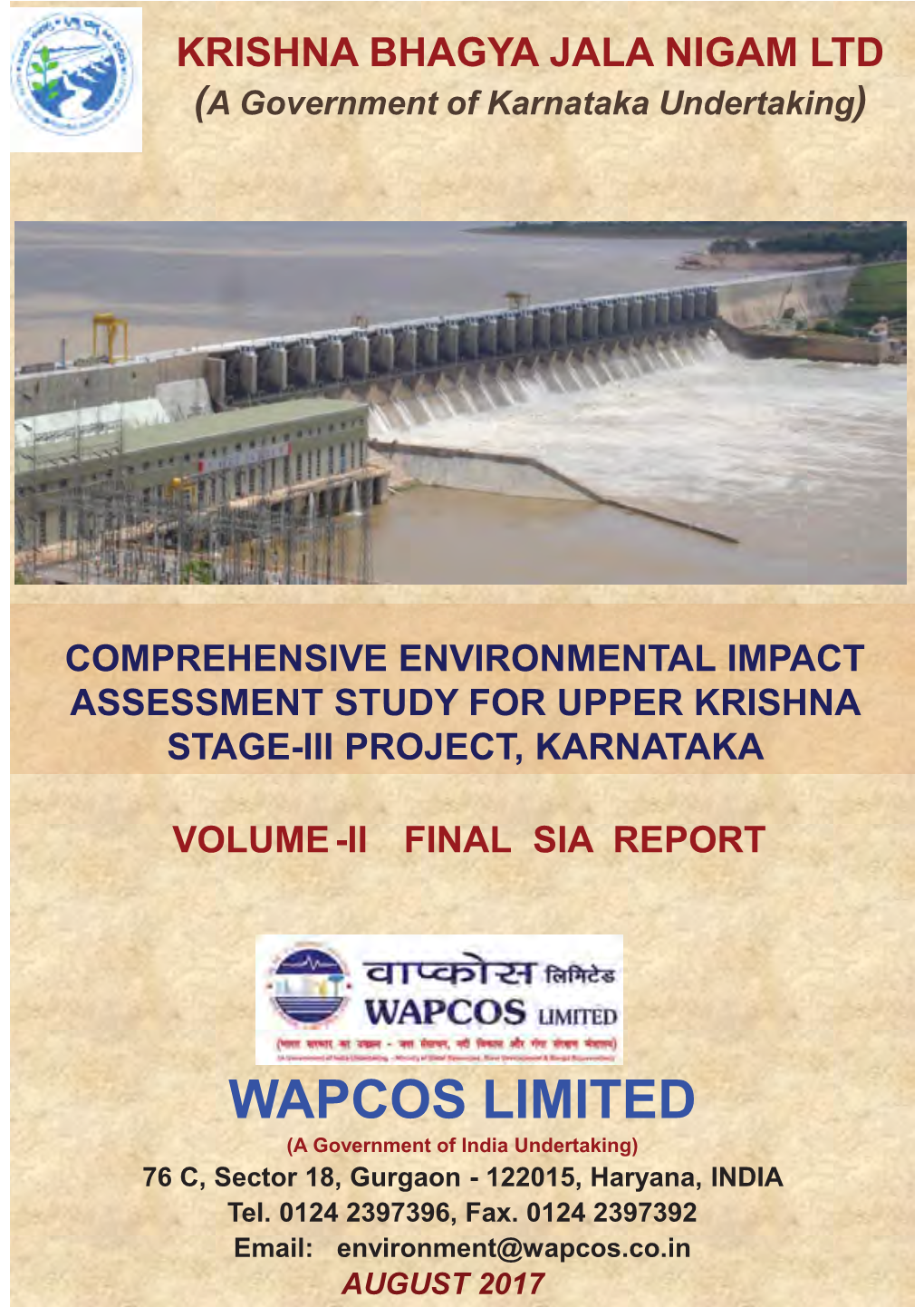 WAPCOS LIMITED (A Government of India Undertaking) 76 C, Sector 18, Gurgaon - 122015, Haryana, INDIA Tel