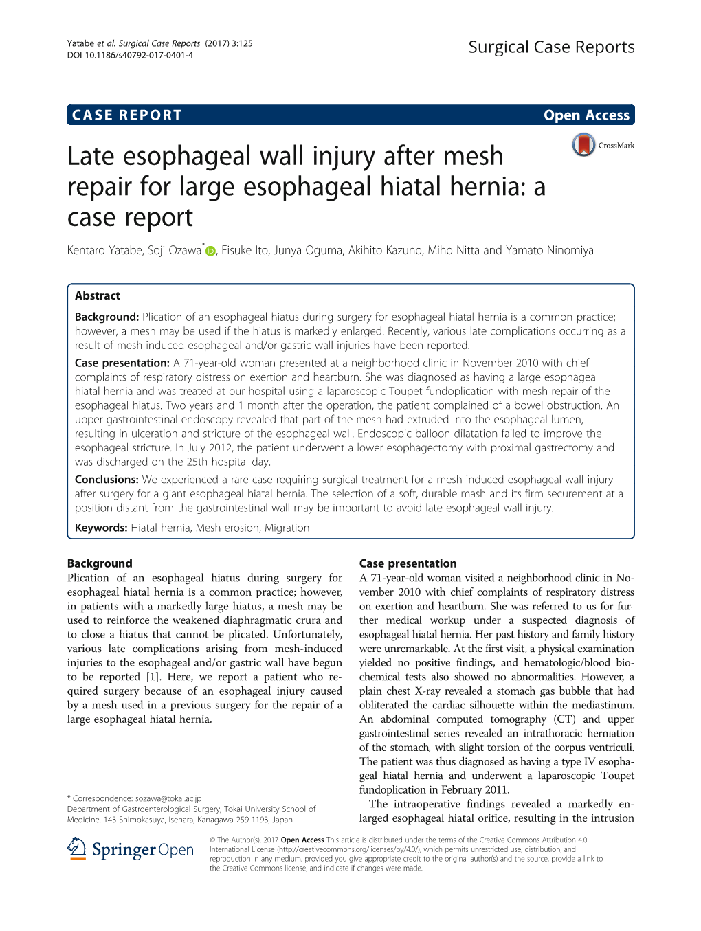 Late Esophageal Wall Injury After Mesh Repair for Large Esophageal