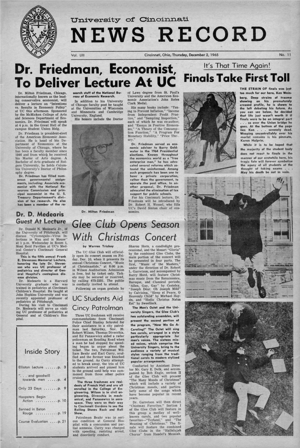 University of Cincinnati News Record. Thursday, December 2, 1965. Vol