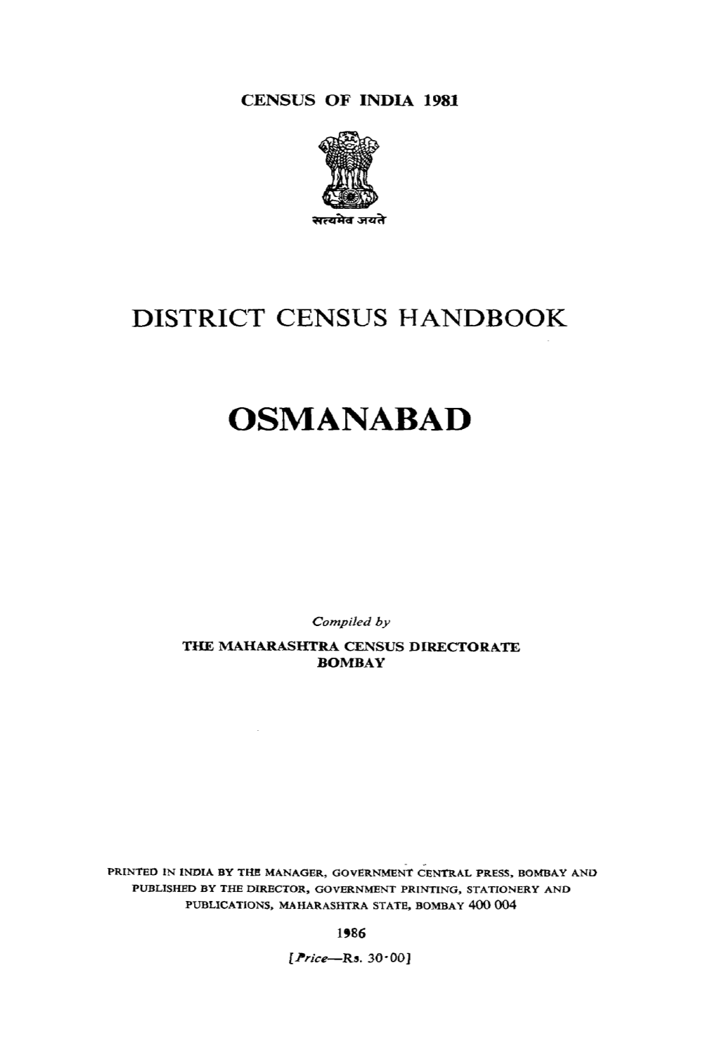 District Census Handbook, Osmanabad