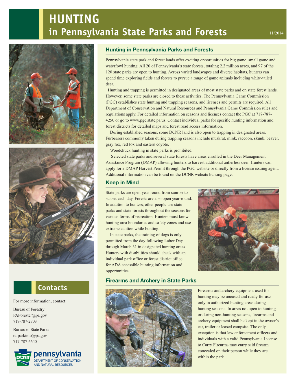 HUNTING in Pennsylvania State Parks and Forests 11/2014