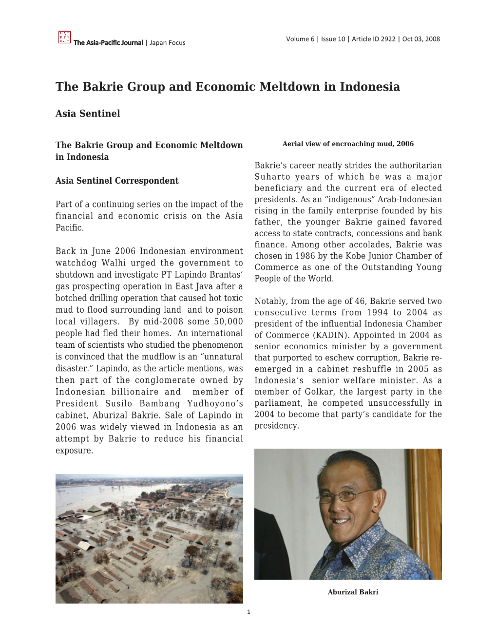 The Bakrie Group and Economic Meltdown in Indonesia