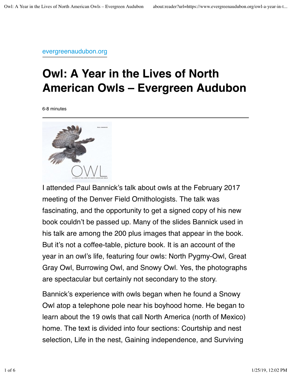 Owl: a Year in the Lives of North American Owls – Evergreen Audubon About:Reader?Url=