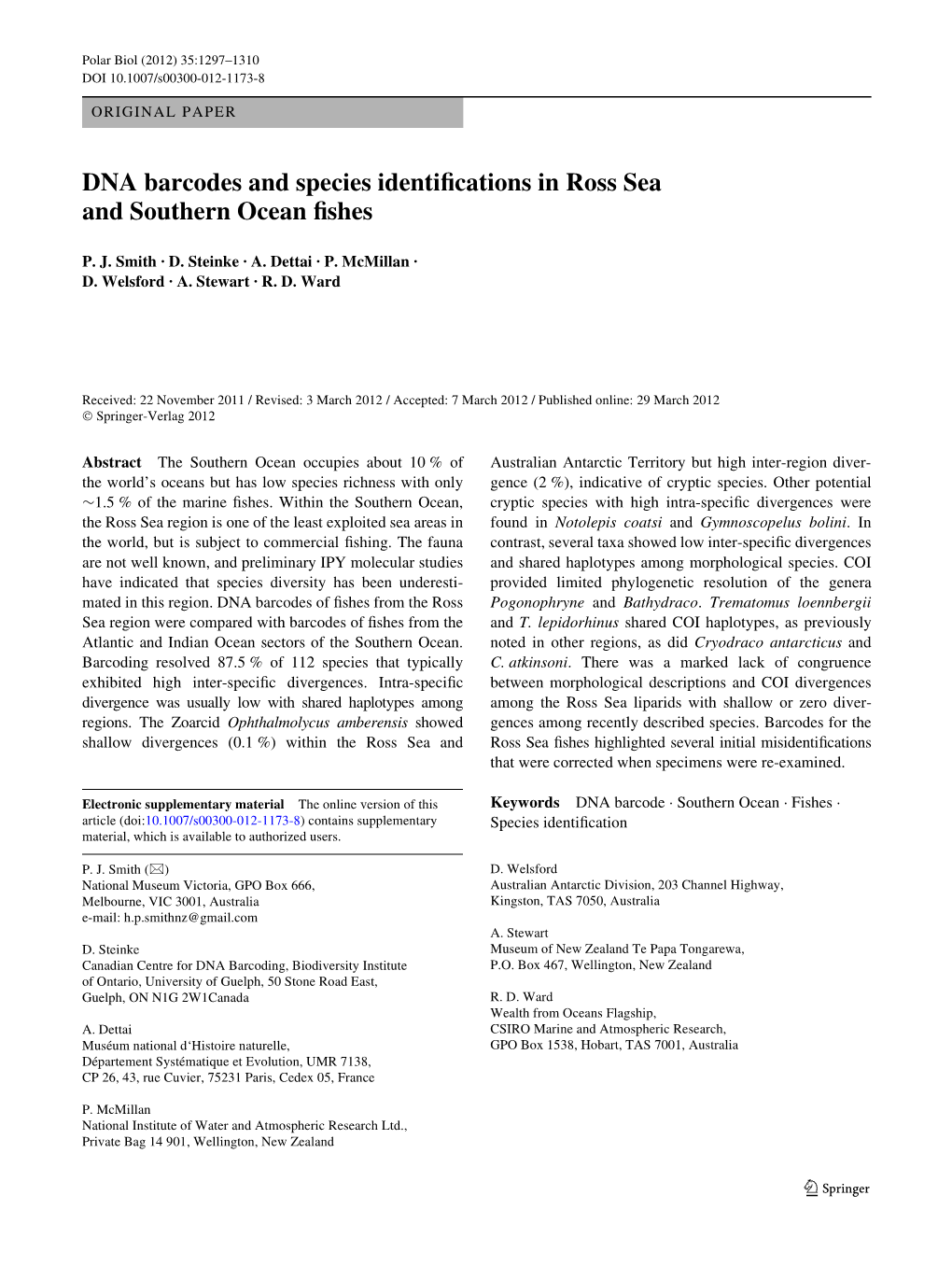 DNA Barcodes and Species Identiwcations in Ross Sea and Southern Ocean Wshes