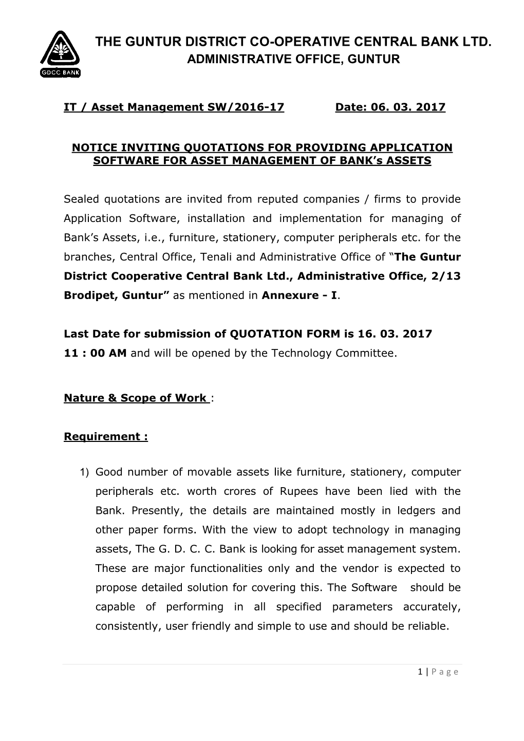 The Guntur District Co-Operative Central Bank Ltd