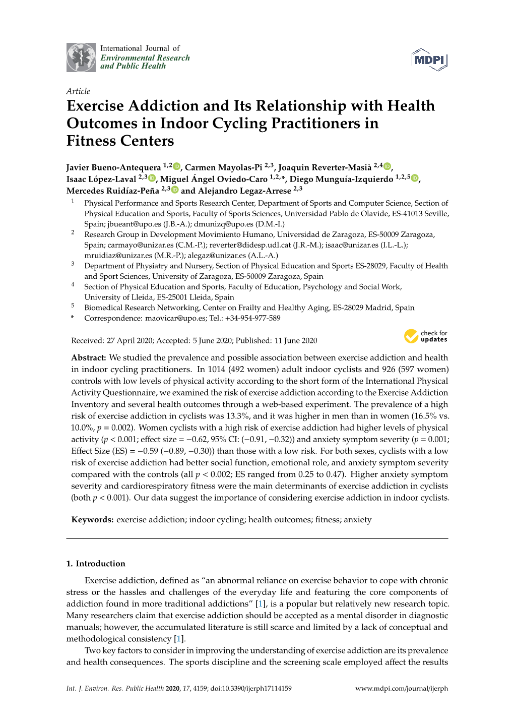 Exercise Addiction and Its Relationship with Health Outcomes in Indoor Cycling Practitioners in Fitness Centers