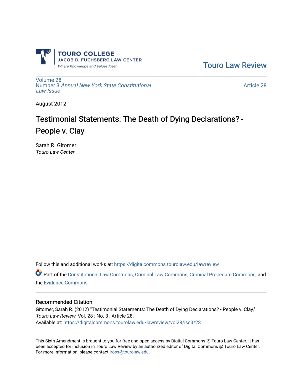 The Death of Dying Declarations? - People V