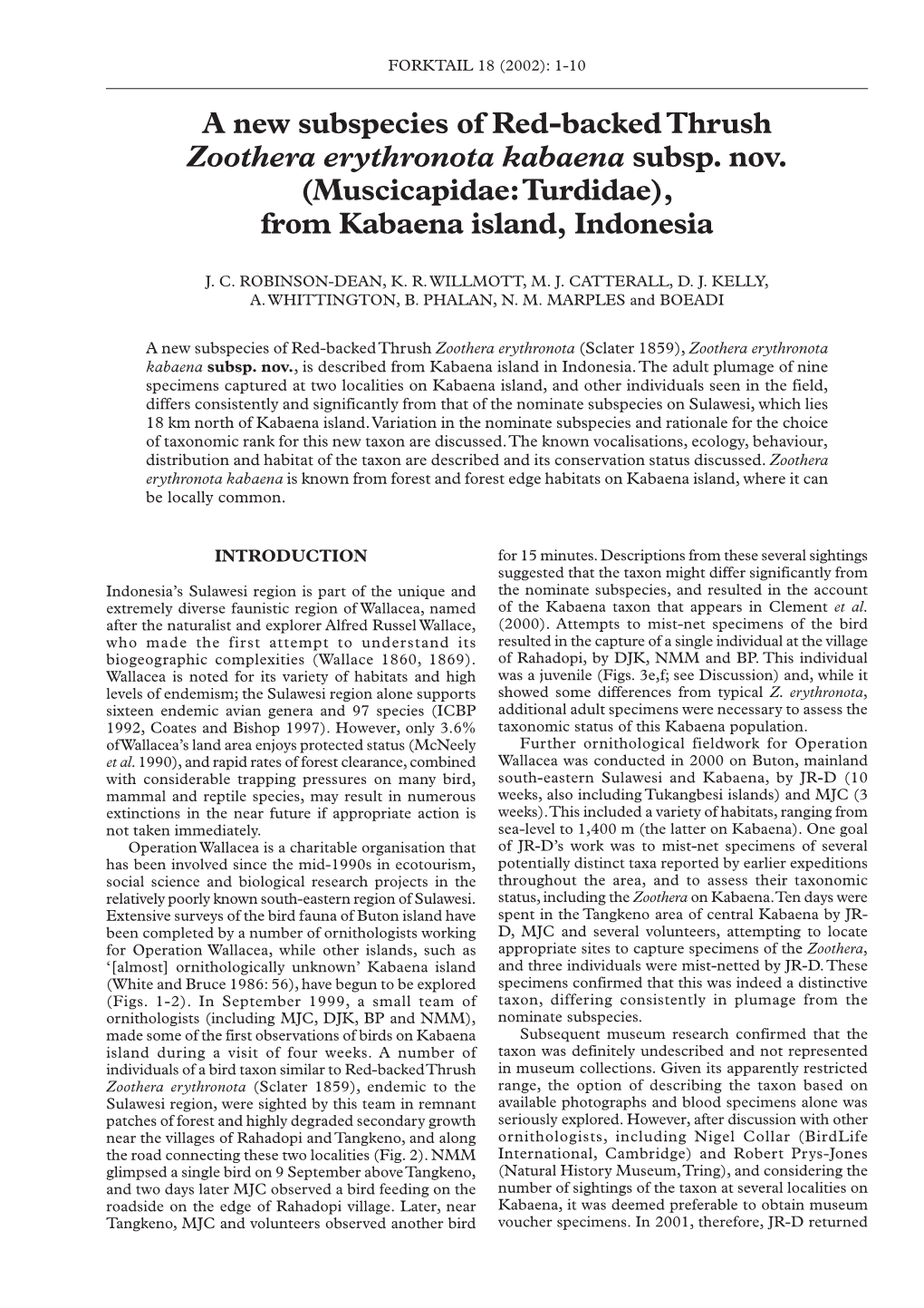 A New Subspecies of Red-Backed Thrush Zoothera Erythronota Kabaena Subsp