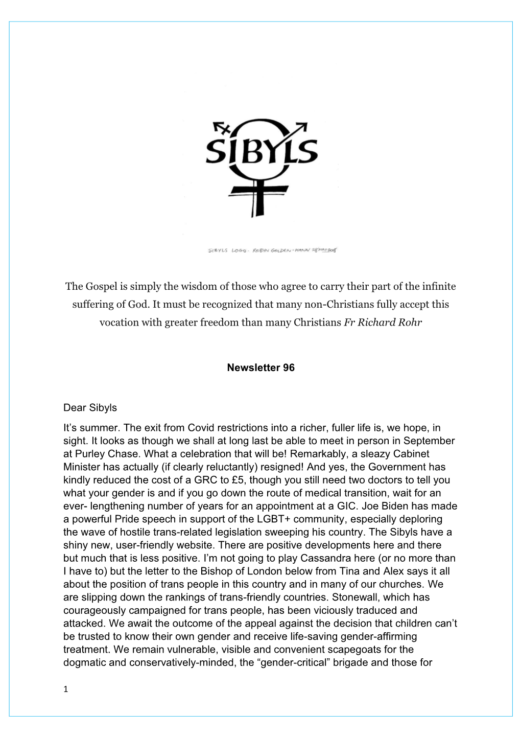 Latest Sibyls Newsletter