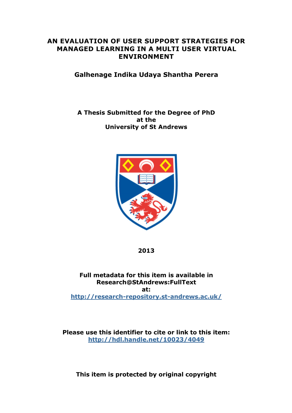 Galhenage Indika Udaya Shantha Perera Phd Thesis