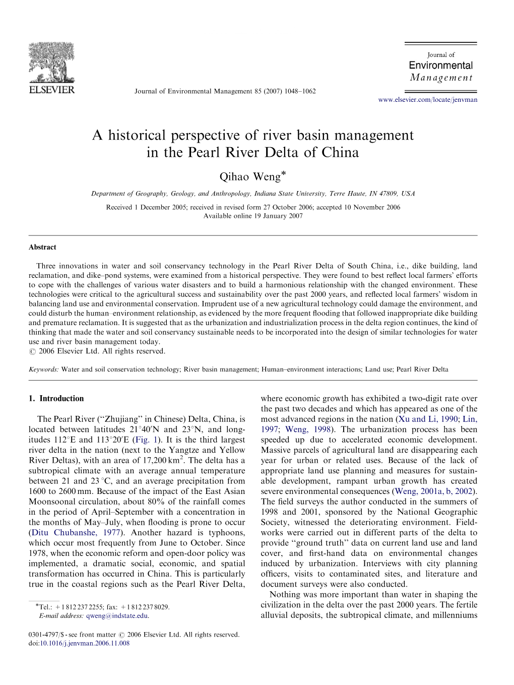 A Historical Perspective of River Basin Management in the Pearl River Delta of China