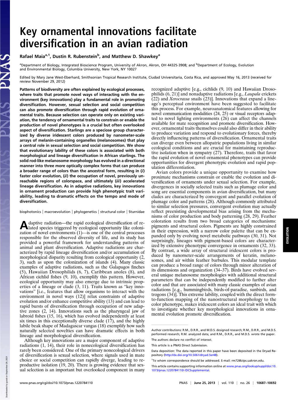 Key Ornamental Innovations Facilitate Diversification in an Avian Radiation