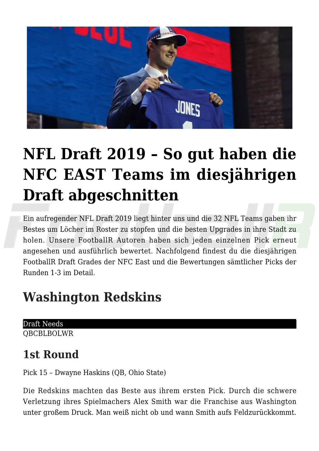 NFL Draft 2019 &#8211; So Gut Haben Die NFC EAST Teams