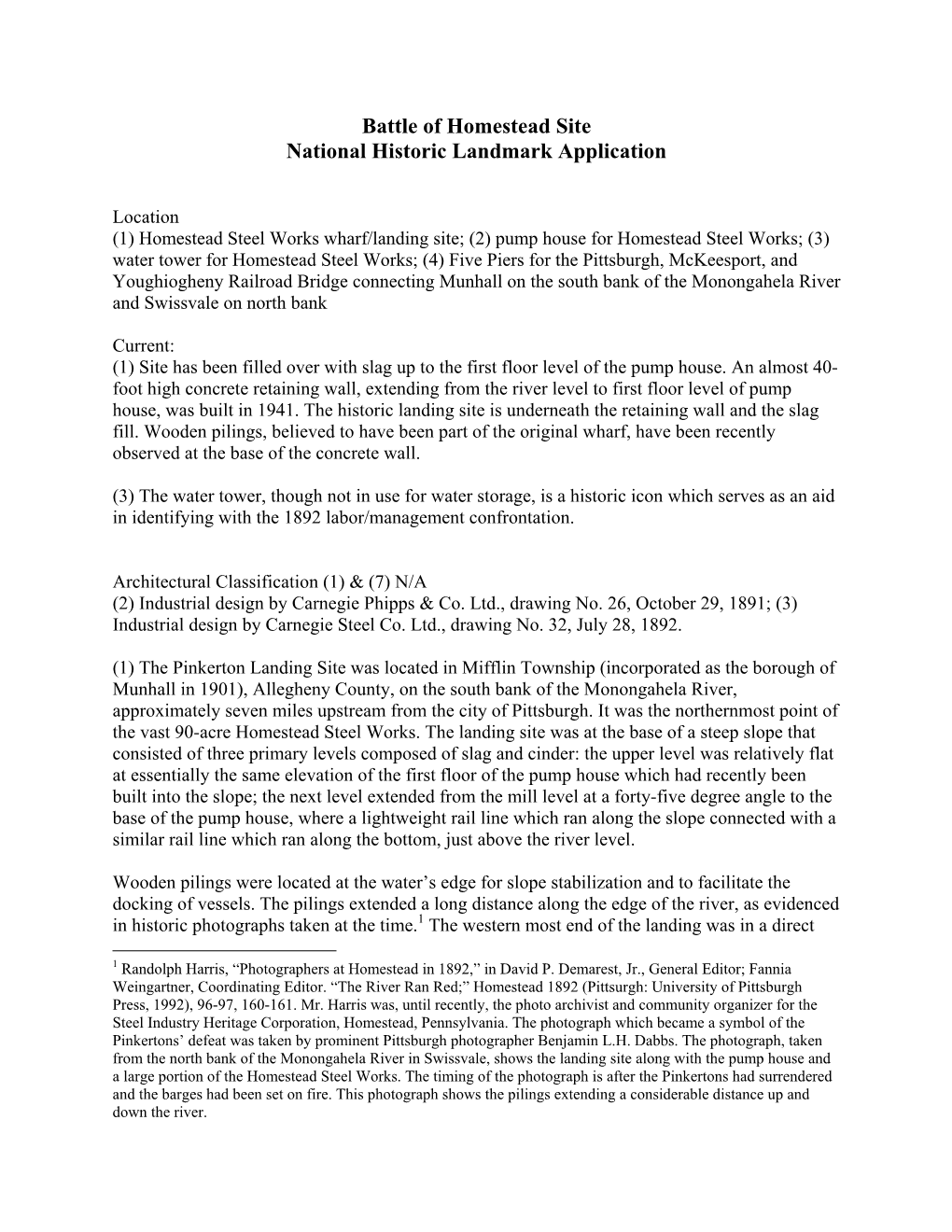 Battle of Homestead Site National Historic Landmark Application