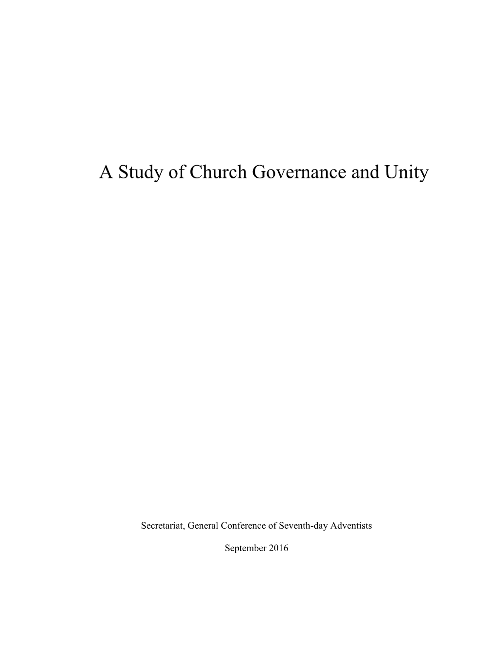 A Study of Church Governance and Unity