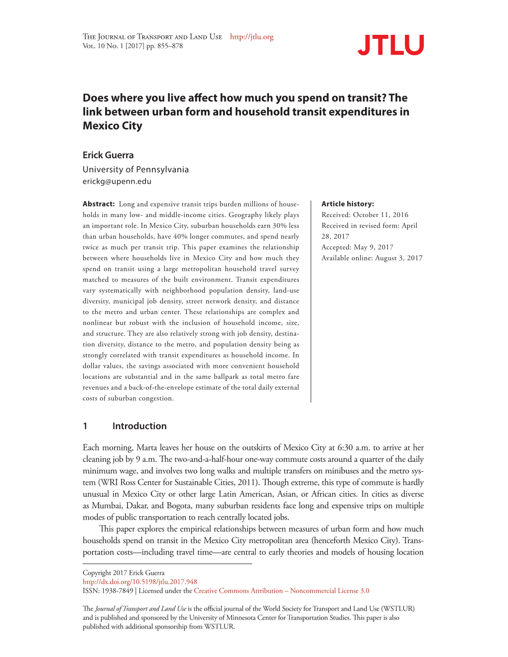 The Link Between Urban Form and Household Transit Expenditures in Mexico City