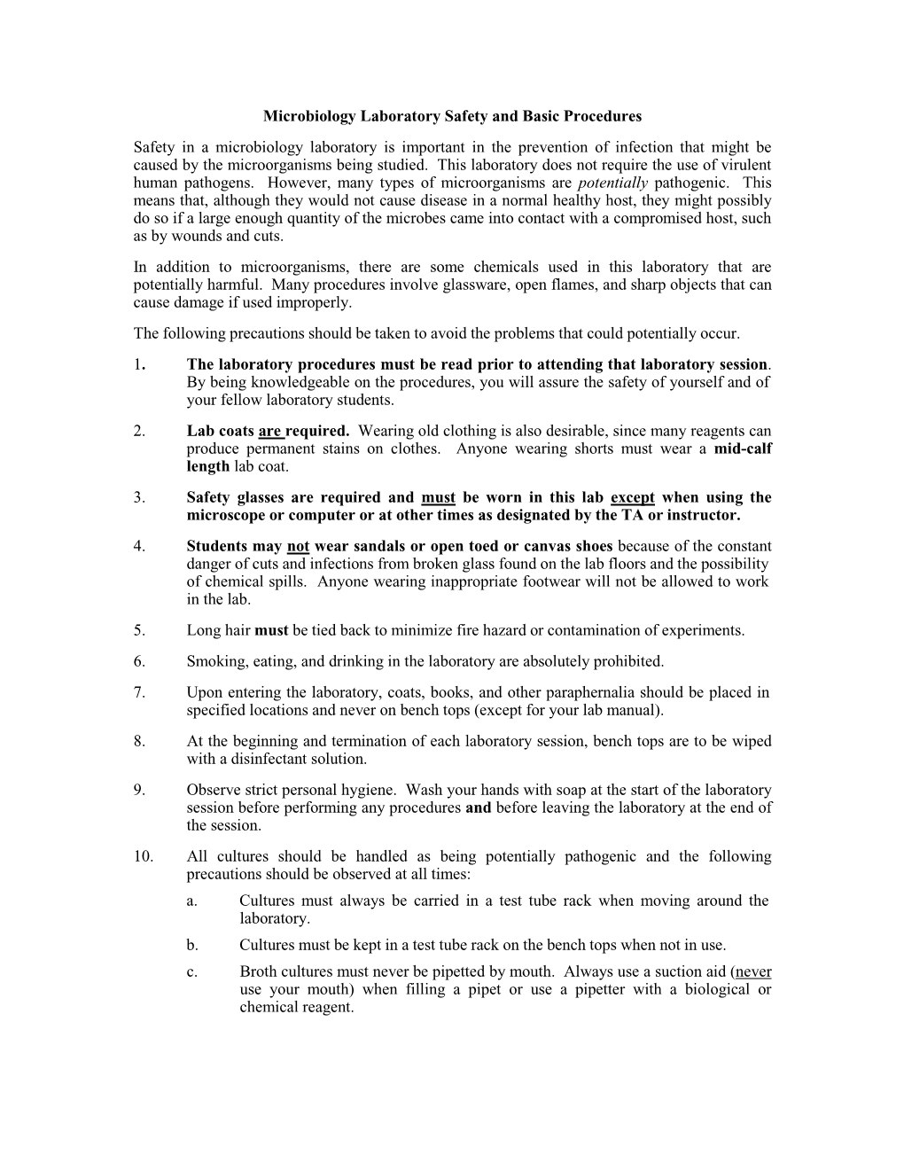 Microbiology Laboratory Safety and Basic Procedures