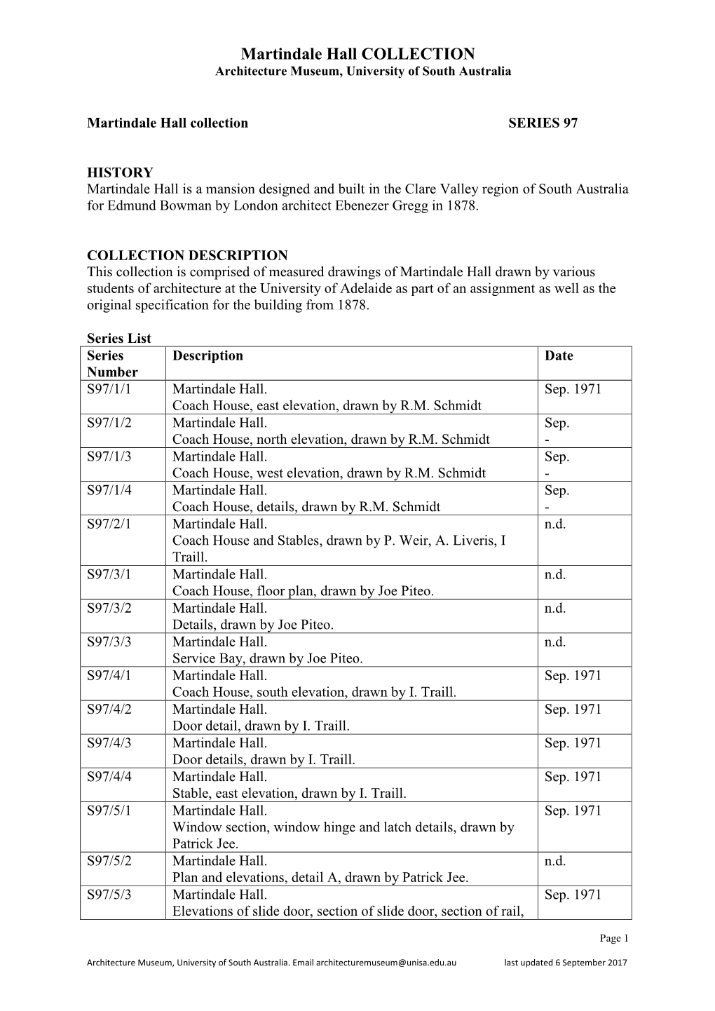 Martindale Hall COLLECTION Architecture Museum, University of South Australia