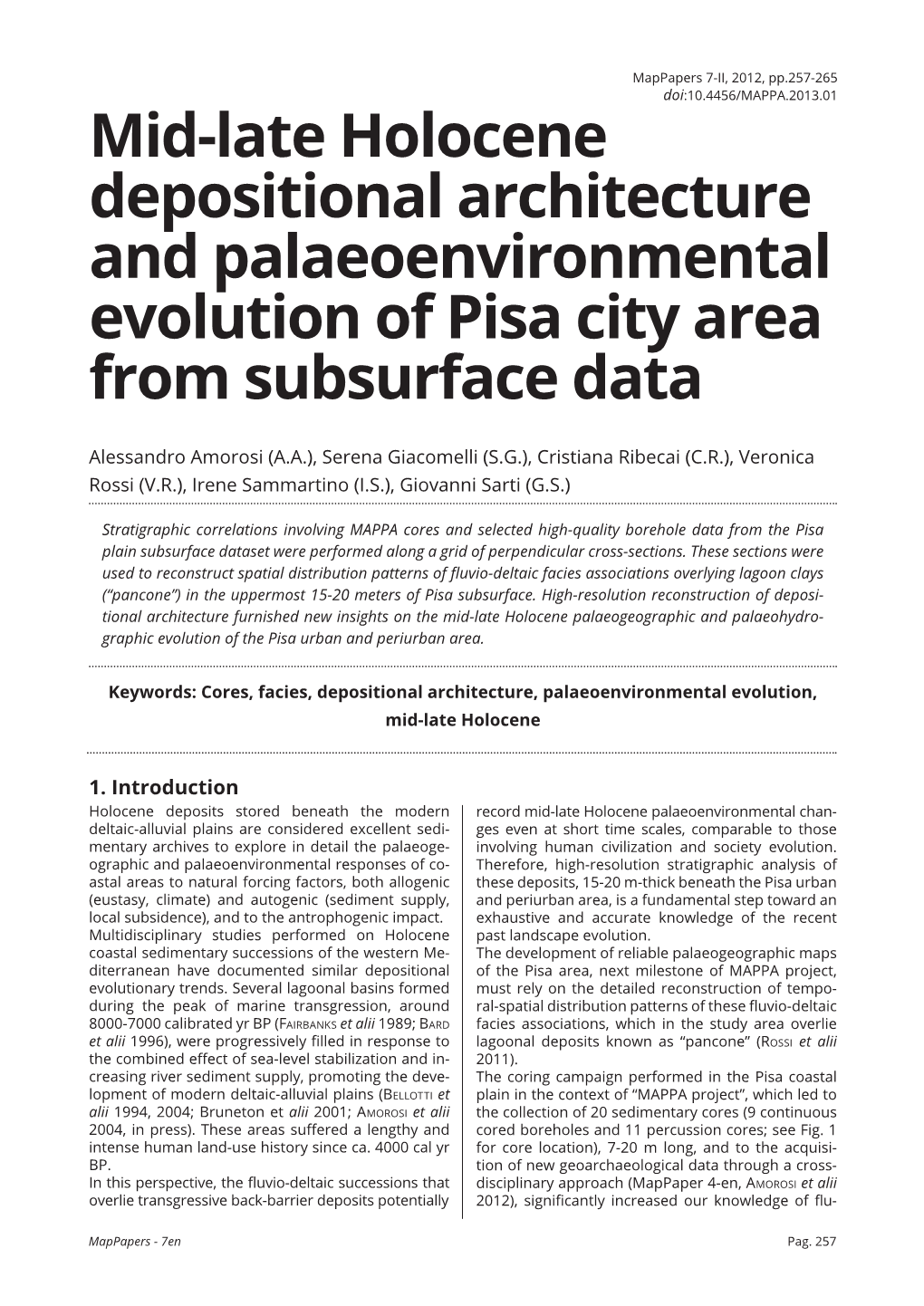 Mid-Late Holocene Depositional Architecture and Palaeoenvironmental Evolution of Pisa City Area from Subsurface Data