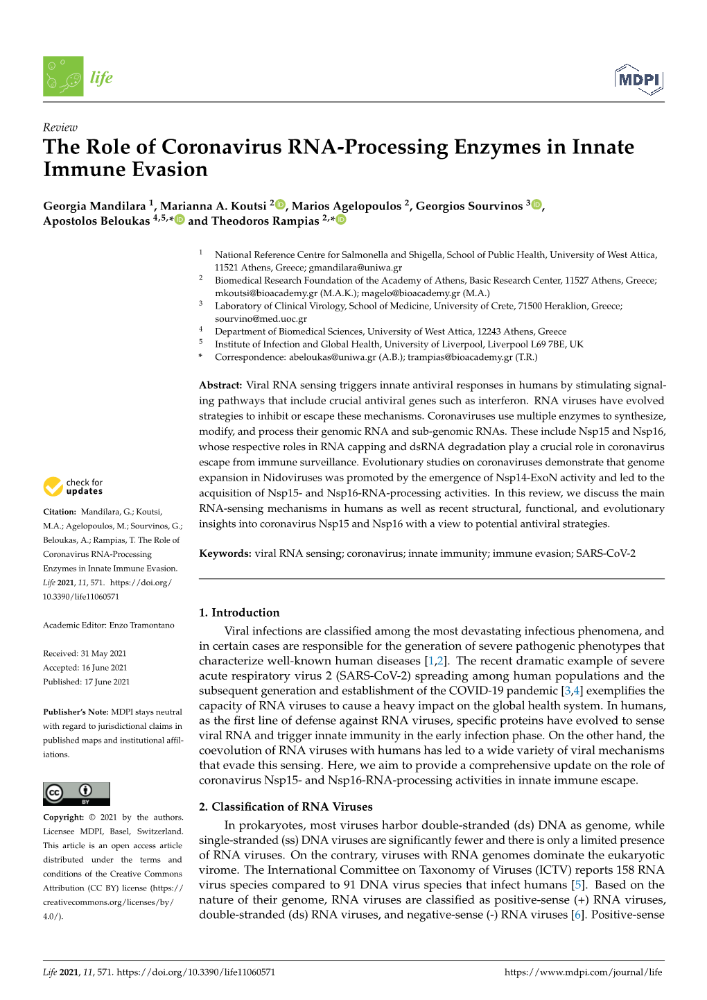 The Role of Coronavirus RNA-Processing Enzymes in Innate Immune Evasion