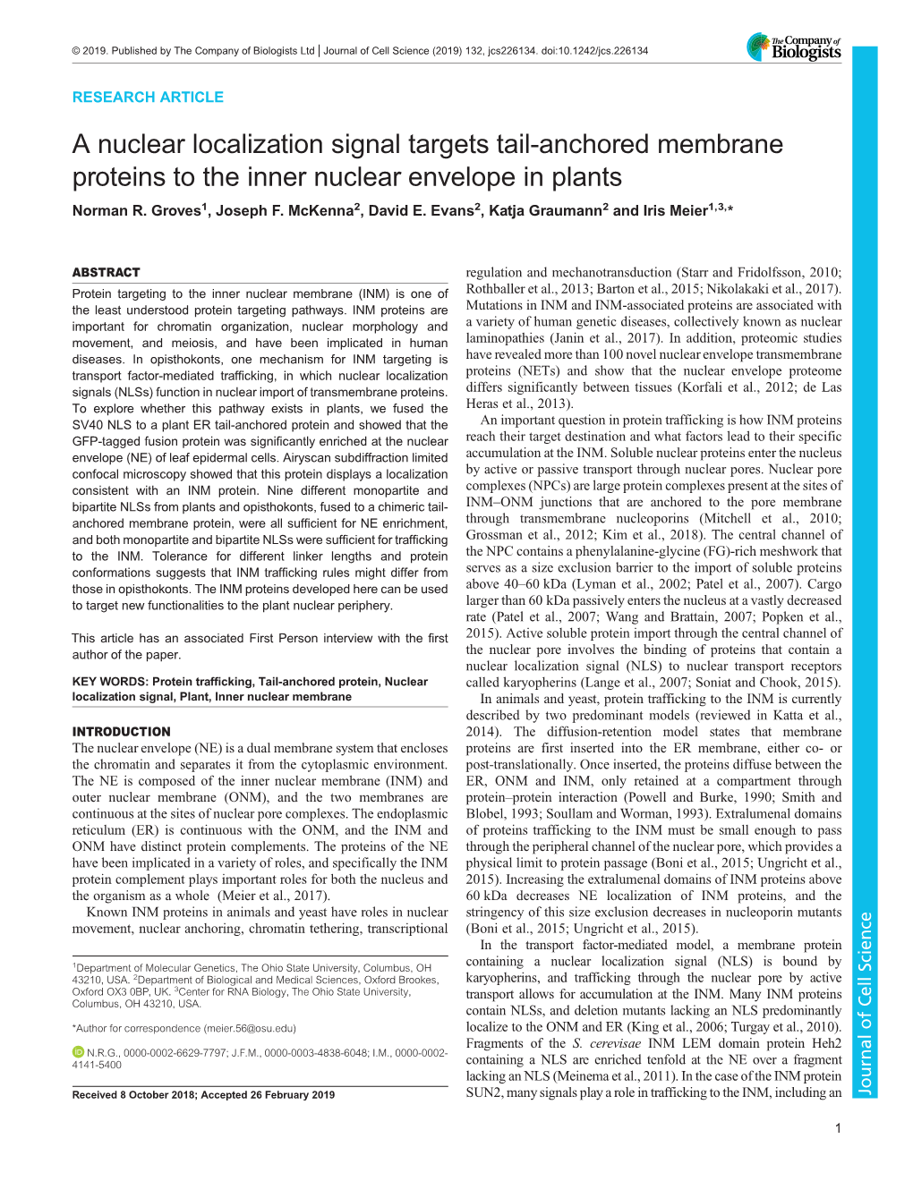 A Nuclear Localization Signal Targets Tail-Anchored Membrane Proteins to the Inner Nuclear Envelope in Plants Norman R