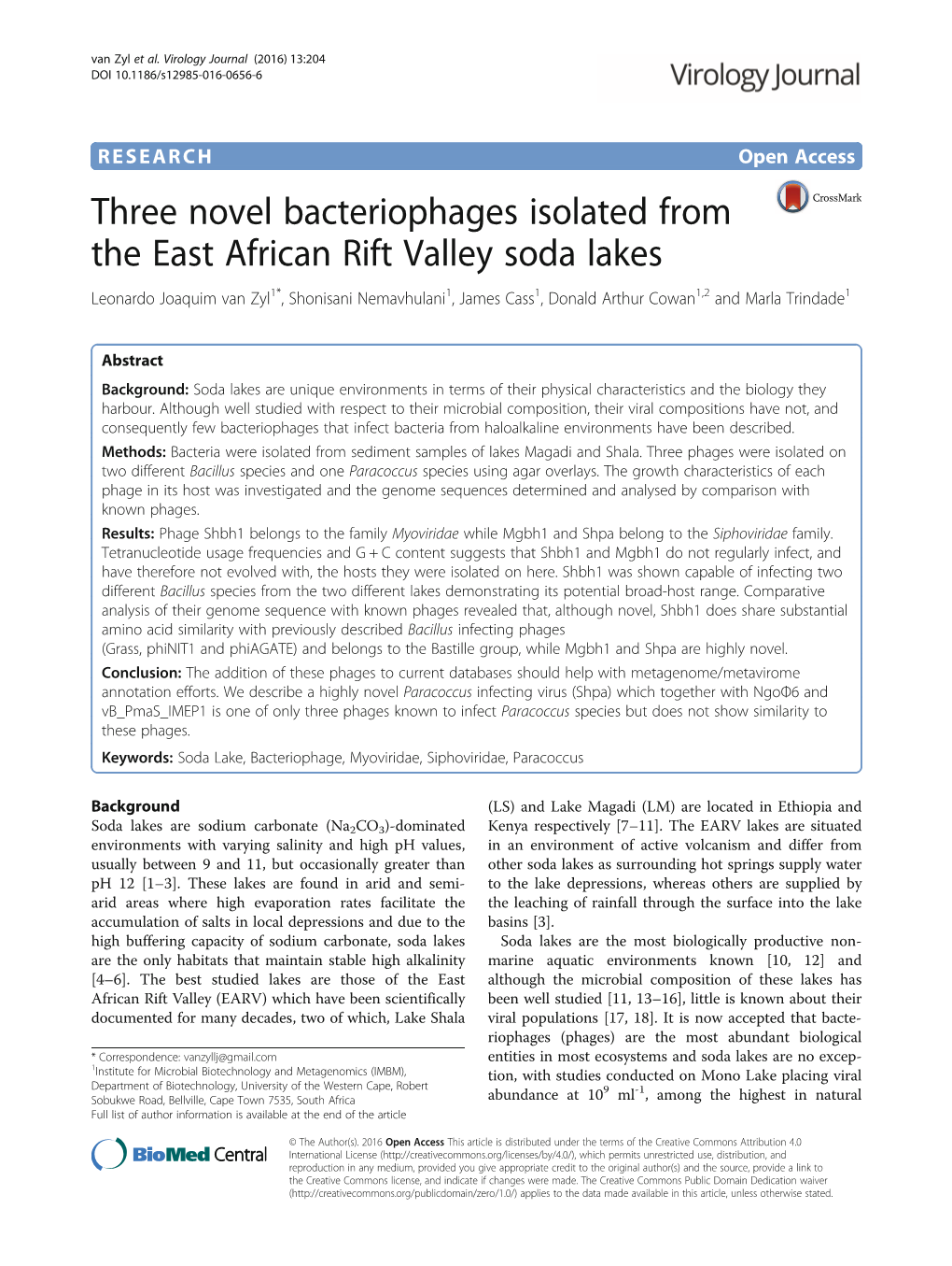 Three Novel Bacteriophages Isolated from the East African Rift Valley