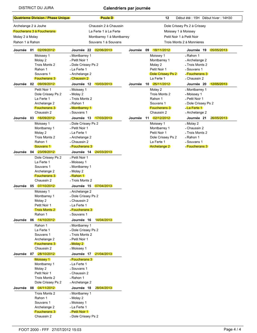 Calendriers Par Journée