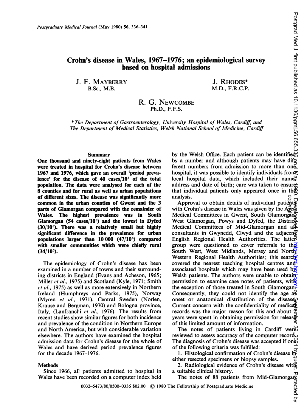 Crohn's Disease in Wales, 1967-1976; an Epidemiological Survey Based on Hospital Admissions J