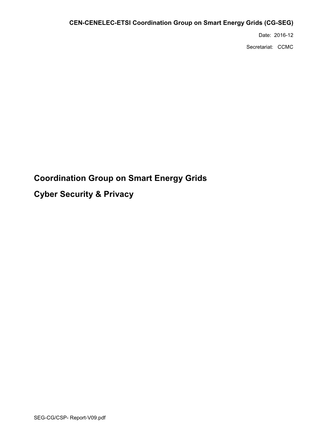 Coordination Group on Smart Energy Grids Cyber Security & Privacy