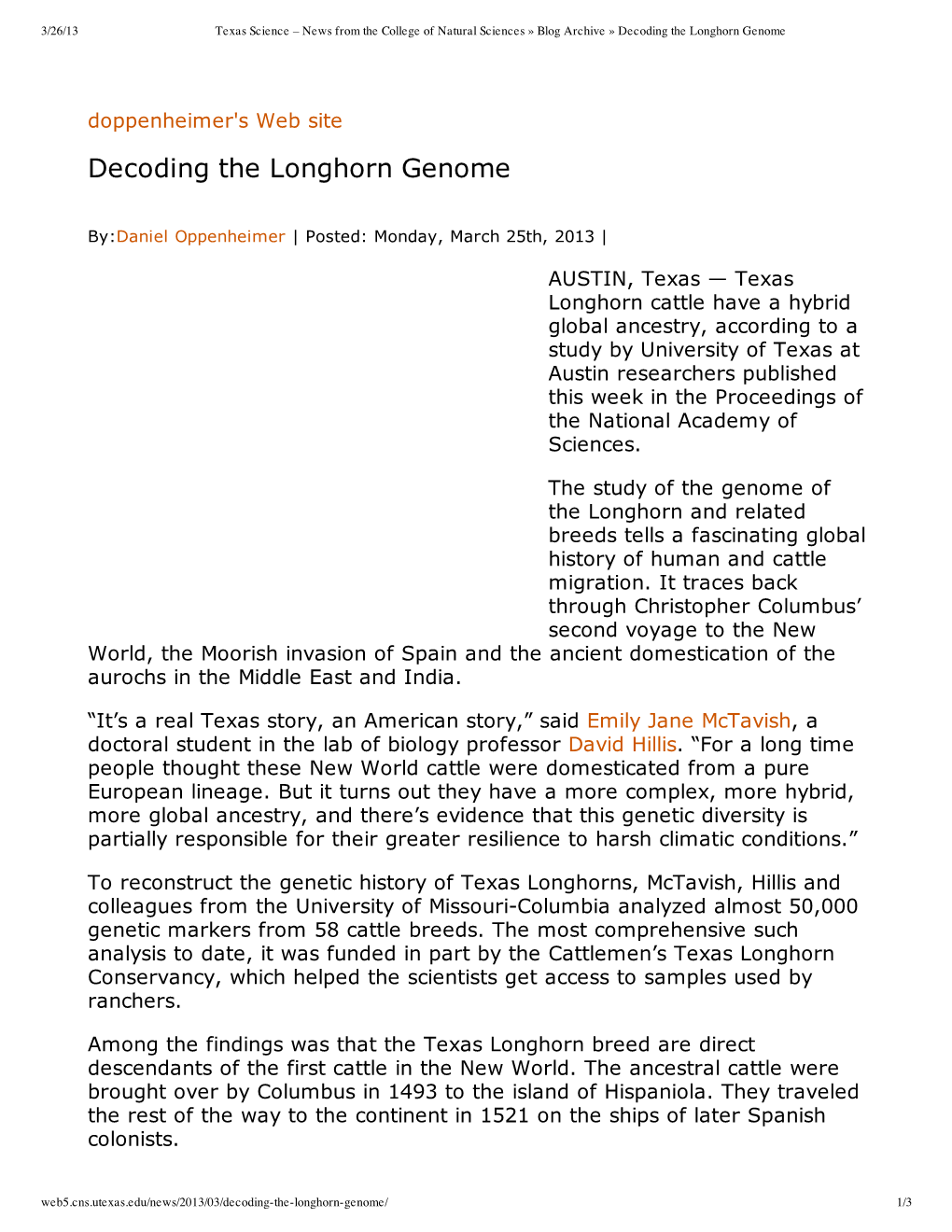 Decoding the Longhorn Genome