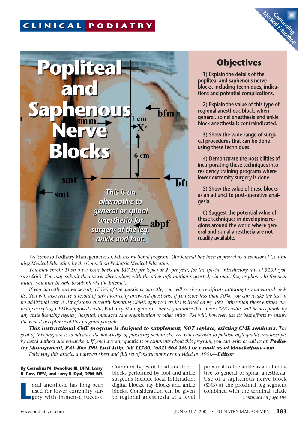 Popliteal and Saphenous Nerve Blocks, Including Techniques, Indica- Andand Tions and Potential Complications