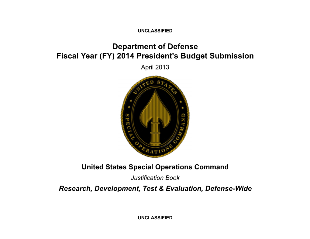 United States Special Operations Command Justification Book Research, Development, Test & Evaluation, Defense-Wide