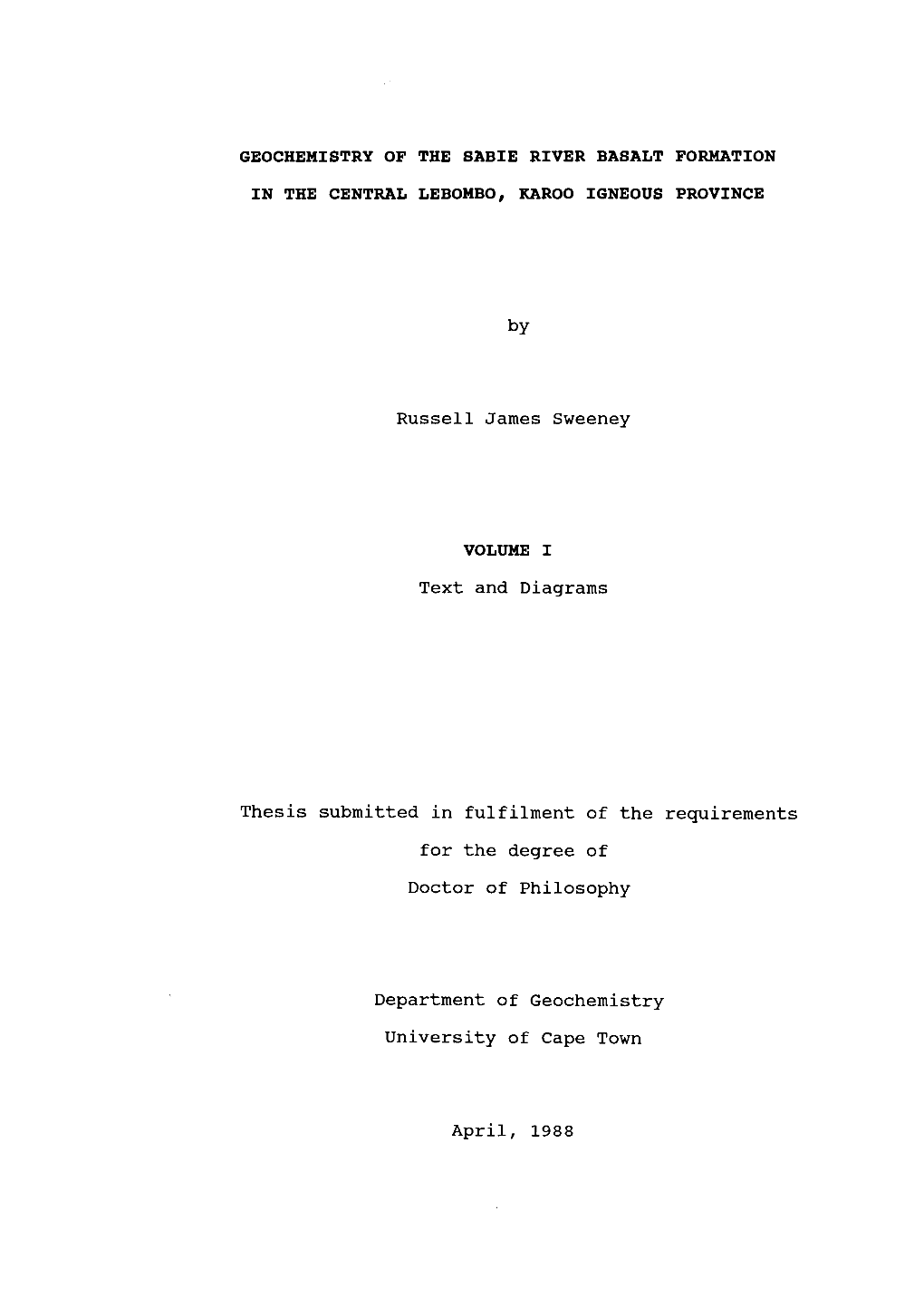 Geochemistry of the Sabie River Basalt Formation in the Central Lebombo, Karoo Igneous Province, Volume.1