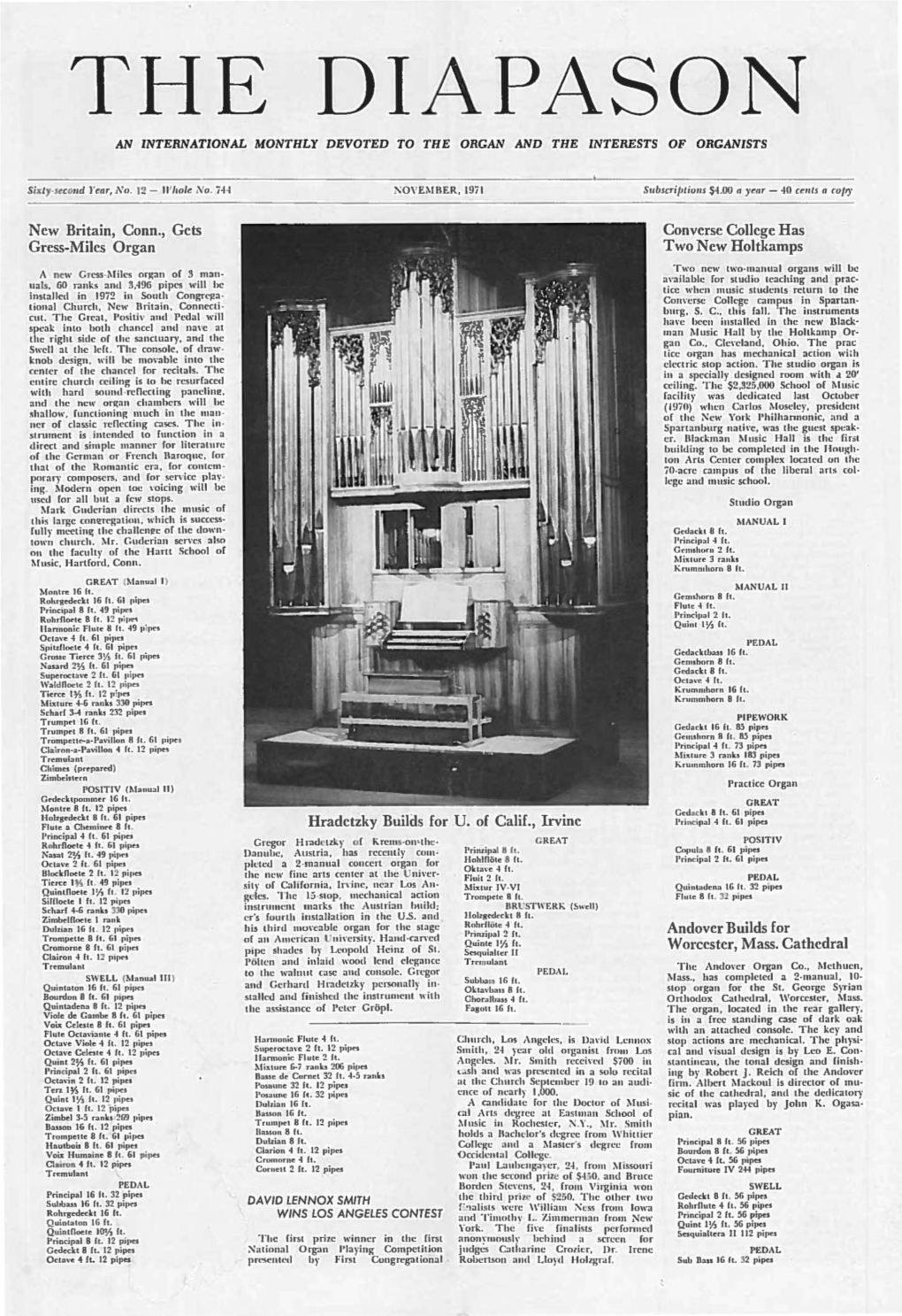 The Diapason an International Monthly Devoted to the Organ and the Interests of Organists